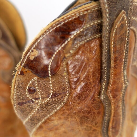 J.B. Dillon Distressed Leather Cowboy Boots Brown Cross Inlay JBW4001 Women's 7B - Picture 2 of 11